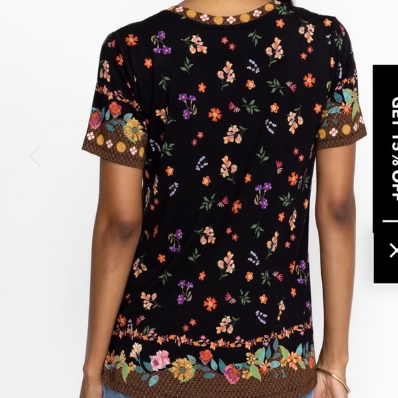 Johnny Was The Janie Favorite Short Sleeve V Neck Swing Tee Floral Black Shirt - Picture 2 of 12